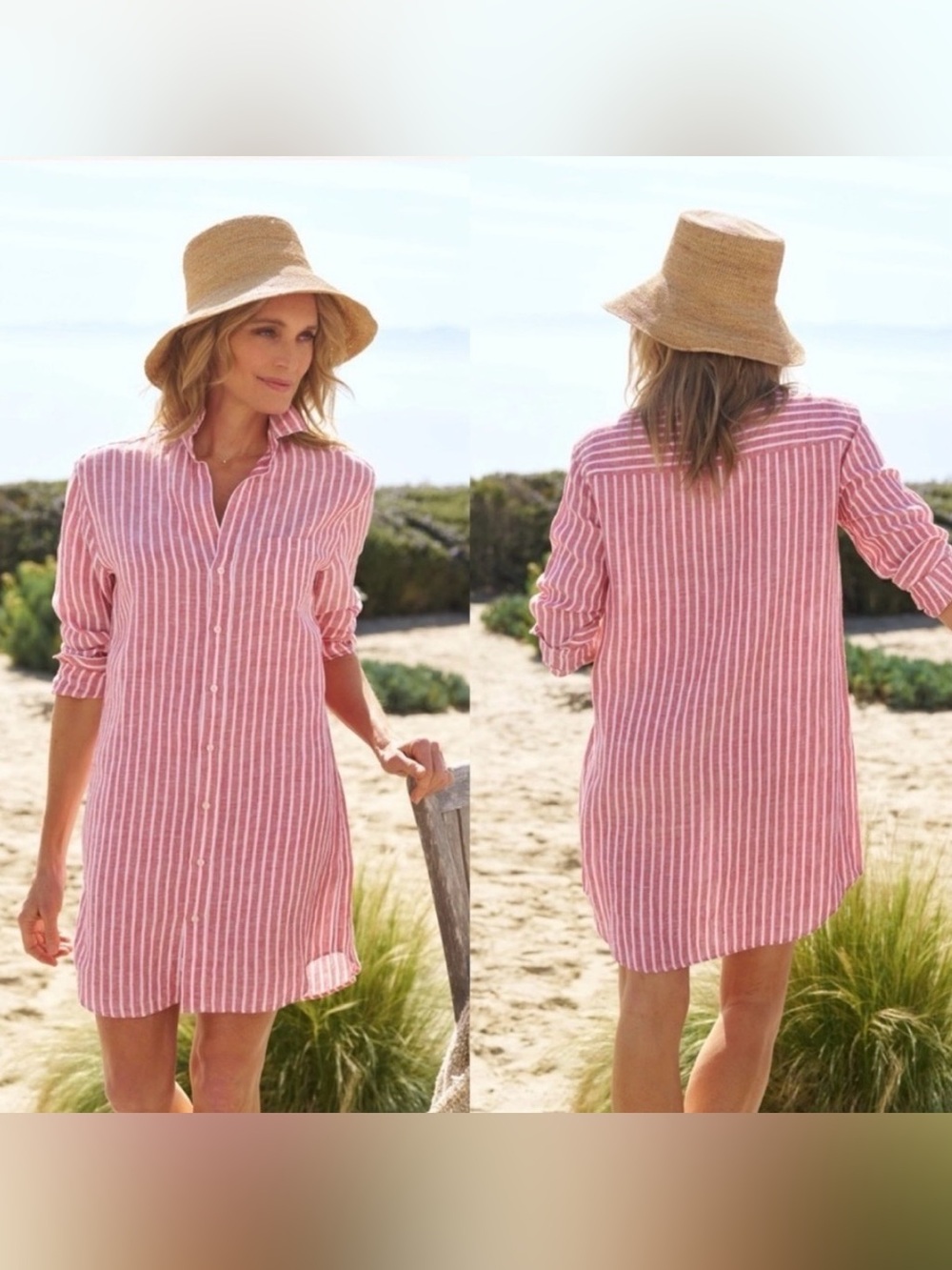 Frank & Eileen Mary Red and White Striped Linen Shirt Dress